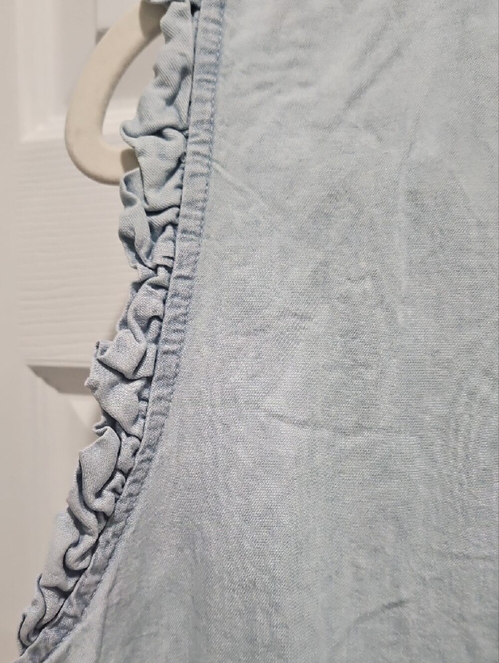 Light Blue Chambray Ruffle Trim Sleeveless Top - Picture 7 of 9